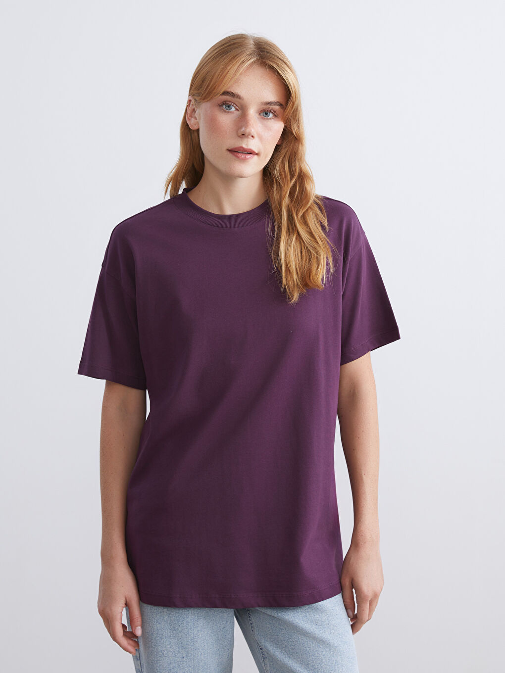 LCW Modest Mor Dik Yaka Kadın Tişört - W5JY25Z8-HRE | LCW