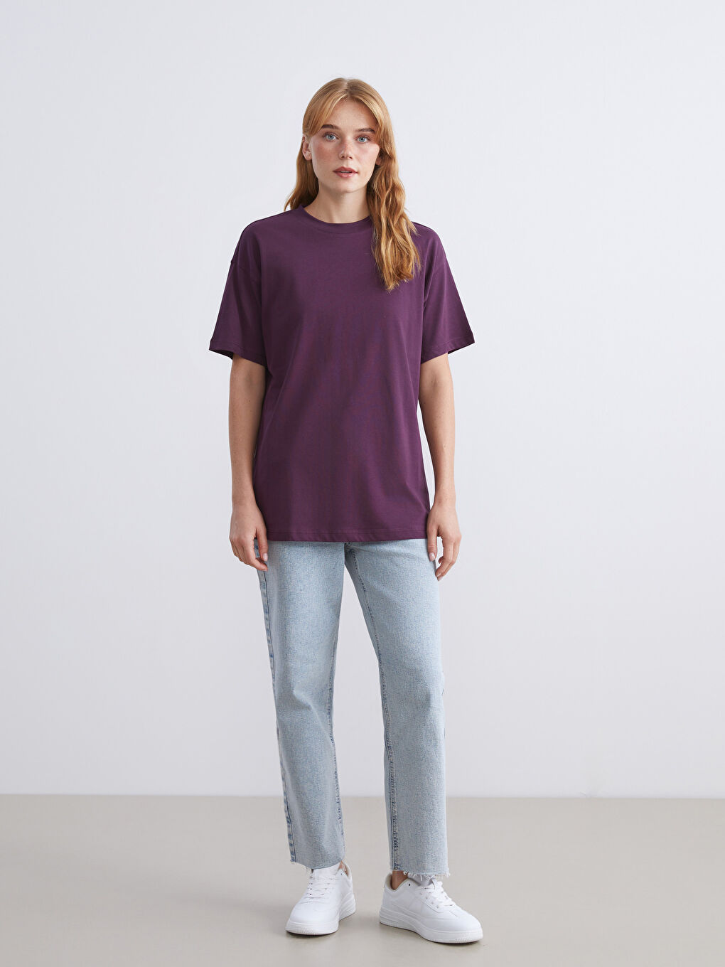 Mor Dik Yaka Kadın Tişört-1