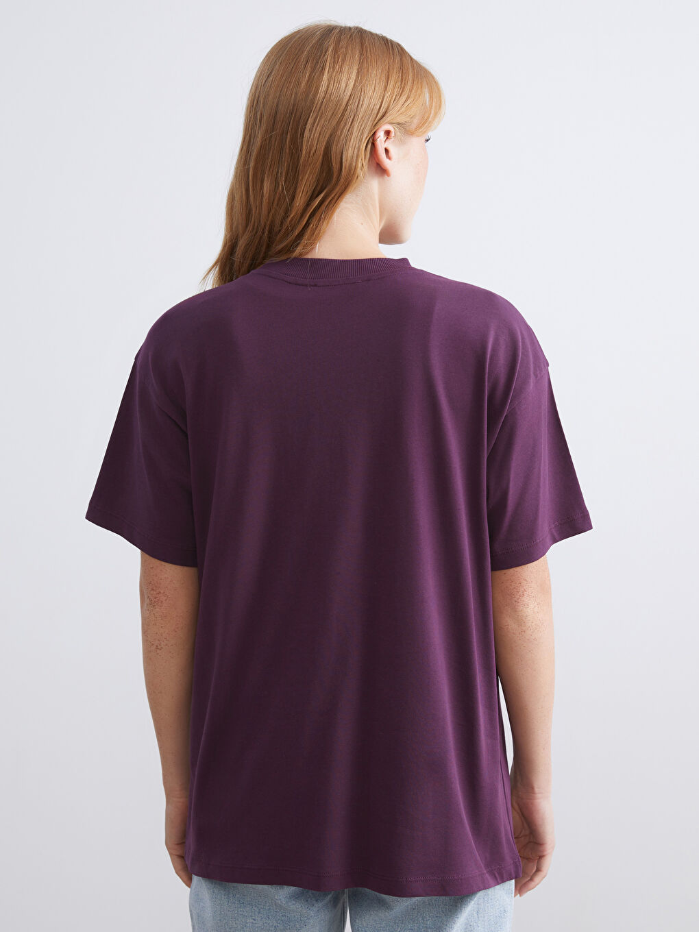 Mor Dik Yaka Kadın Tişört-3