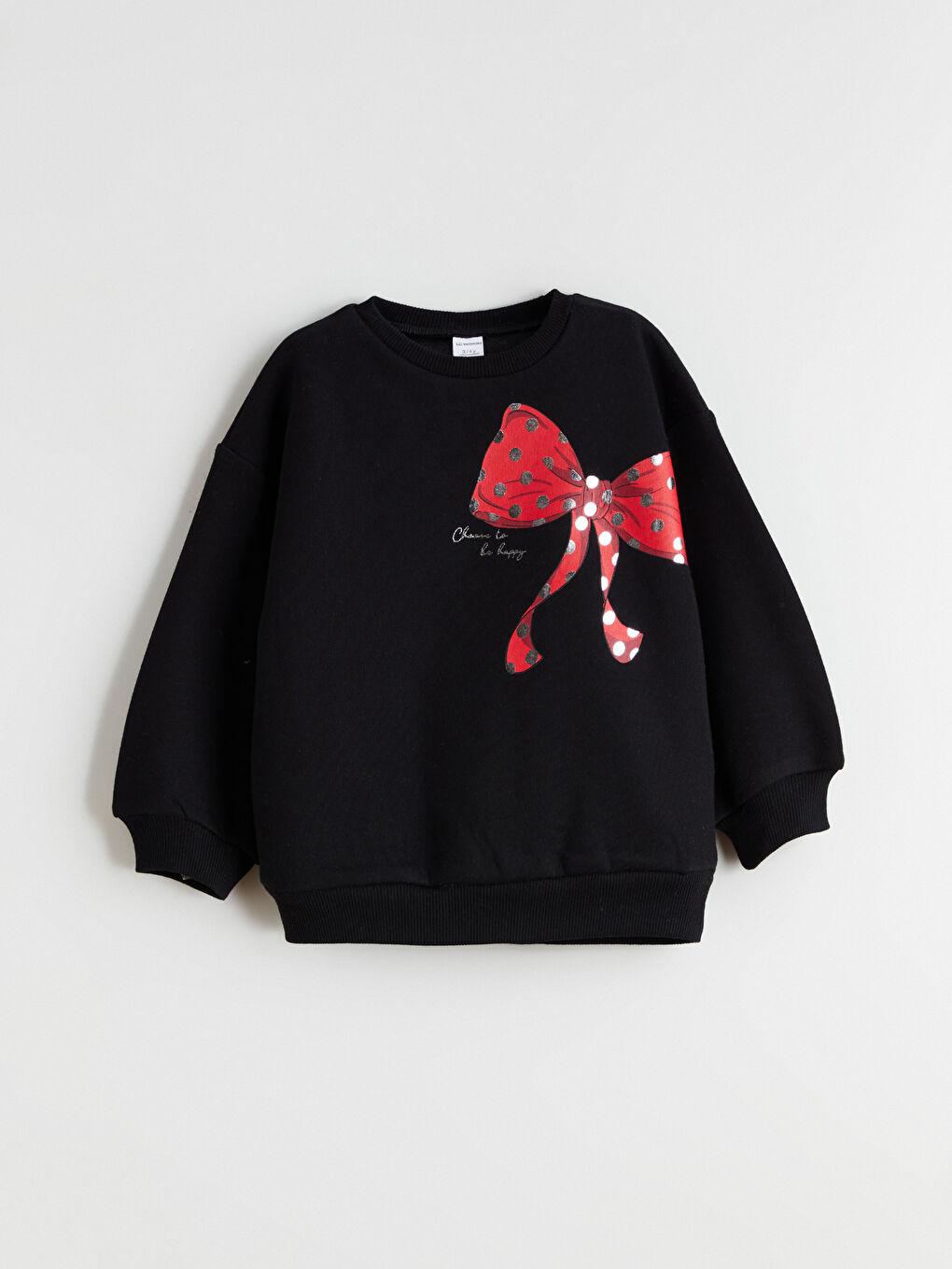Siyah Fiyonk Baskılı Kız Çocuk Kalın Sweatshirt