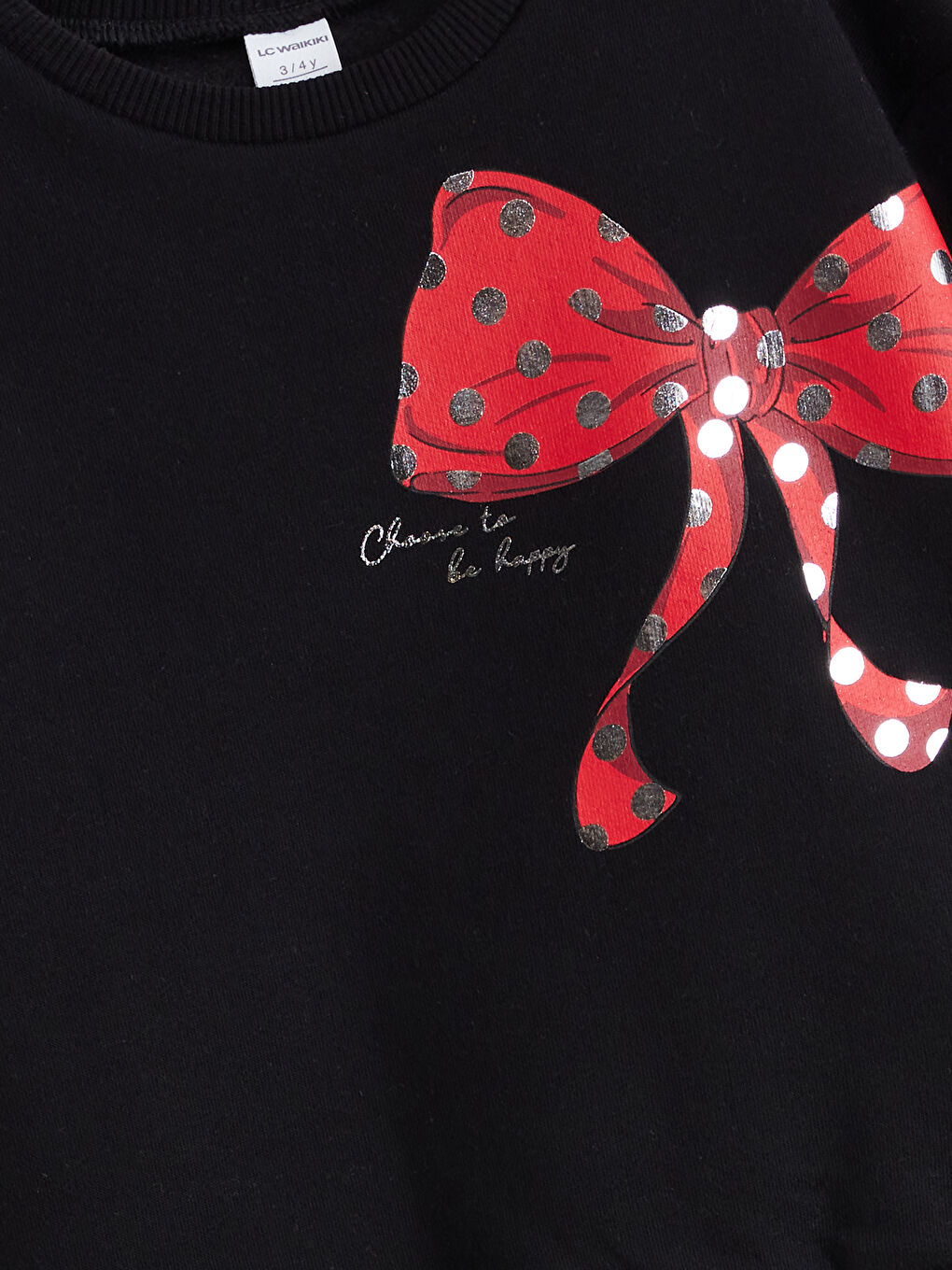 Siyah Fiyonk Baskılı Kız Çocuk Kalın Sweatshirt-3