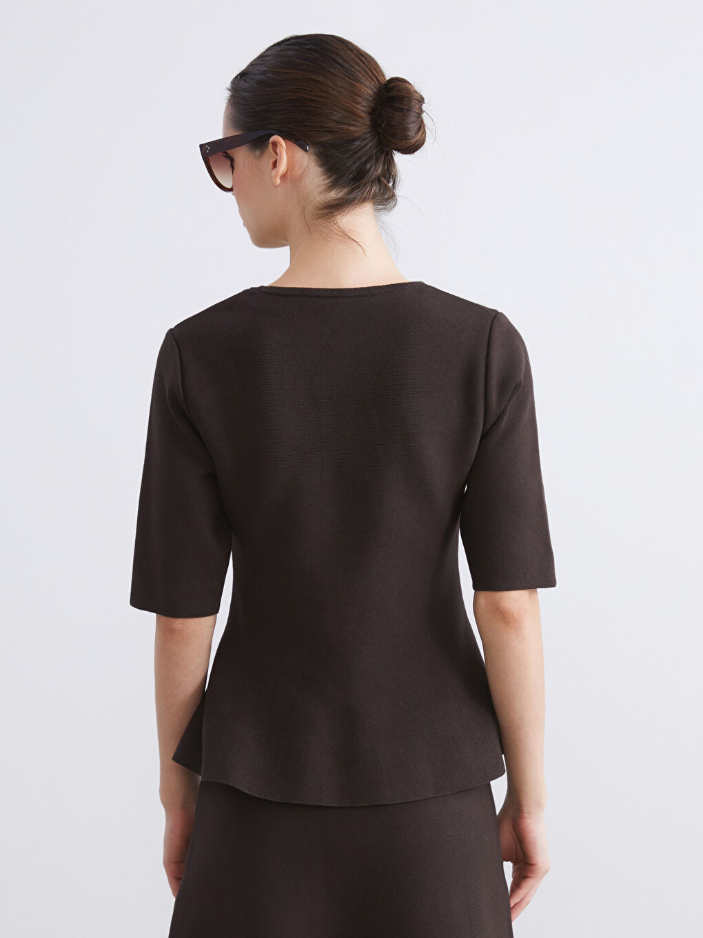 Kahverengi Bisiklet Yaka Peplum Kadın Triko Kazak-3