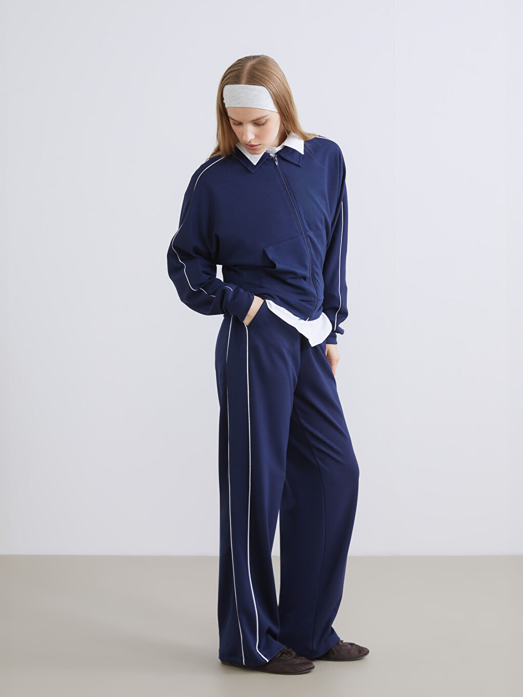 Lacivert Beli Lastikli Modal Karışımlı Kadın Spor Eşofman Altı