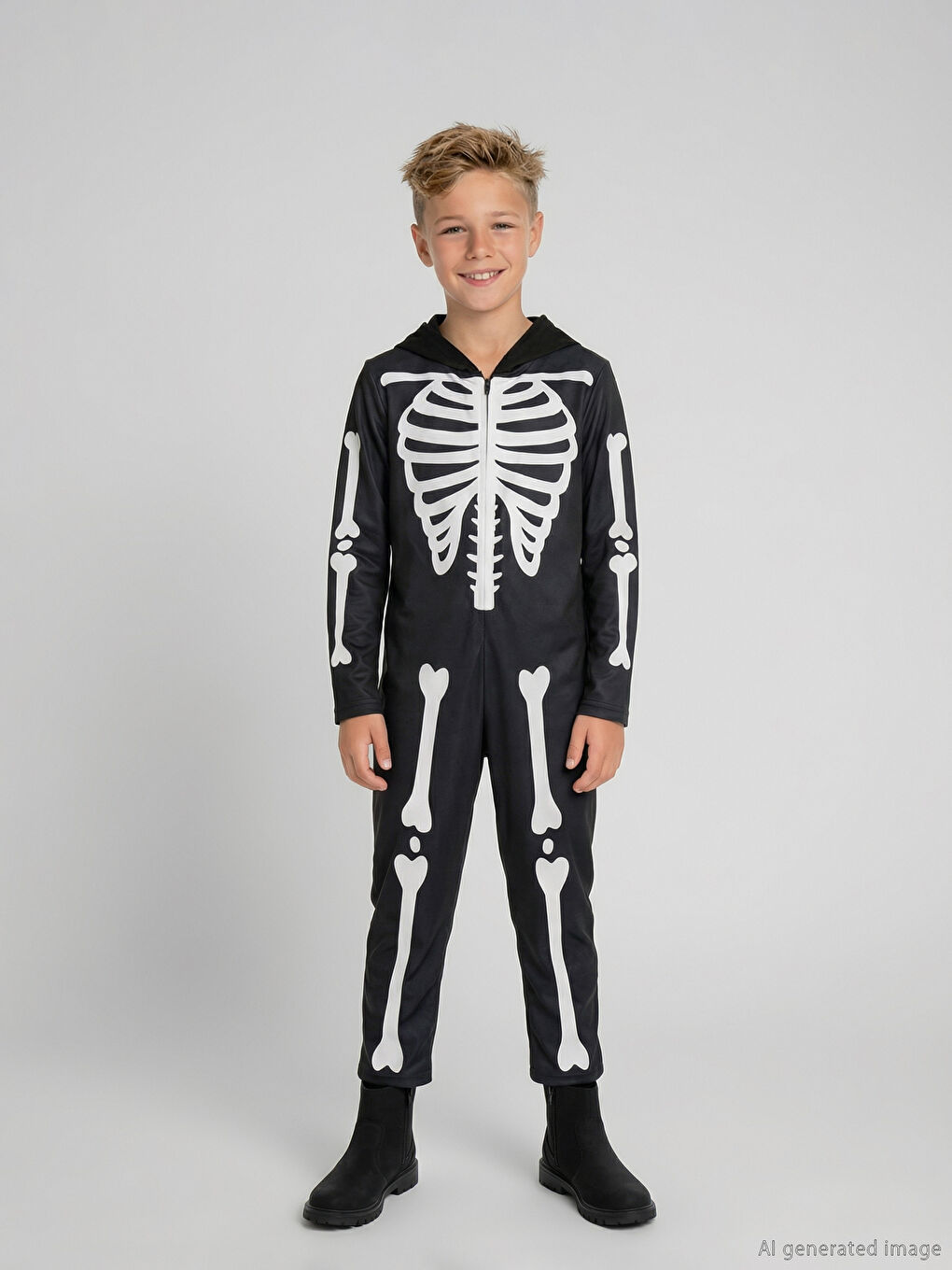 Siyah İskelet Baskılı Erkek Çocuk Kostüm