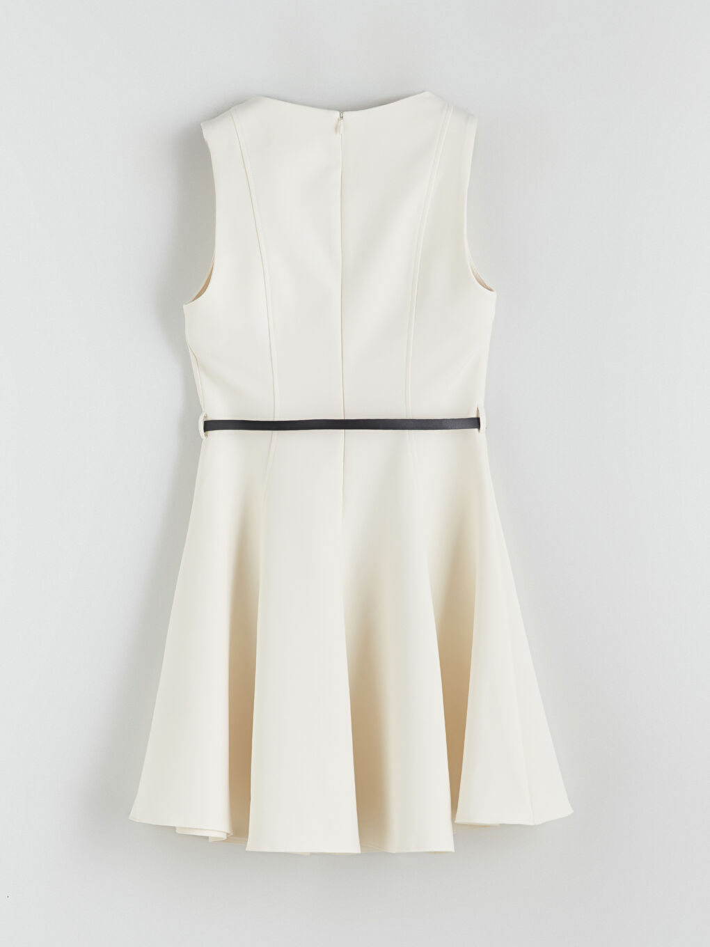 Ekru Bisiklet Yaka Belden Oturtmalı Elbise-5