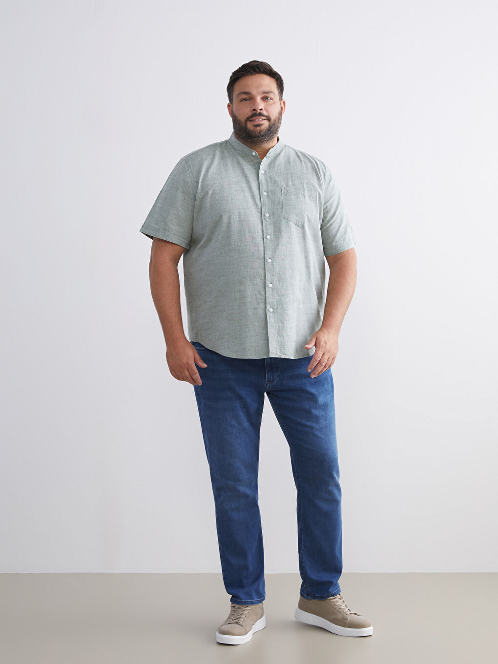 Regular Fit Hakim Yaka Poplin Erkek Gömlek-5