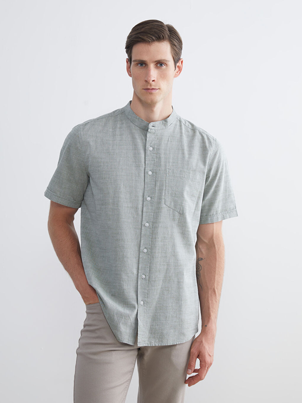 Regular Fit Hakim Yaka Poplin Erkek Gömlek-1