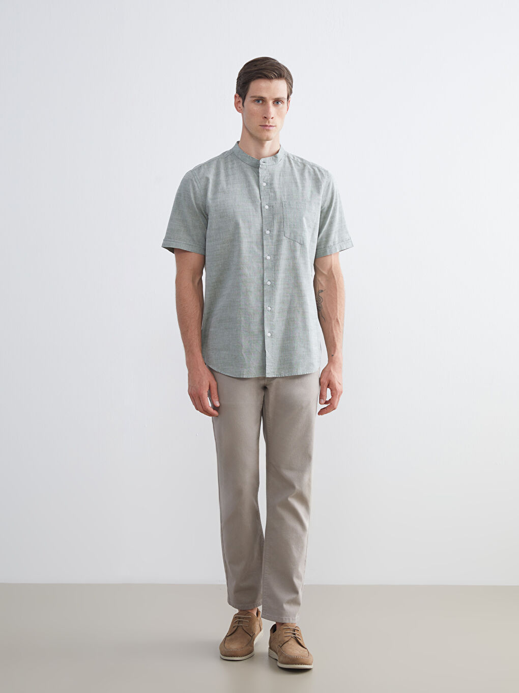 Regular Fit Hakim Yaka Poplin Erkek Gömlek-2