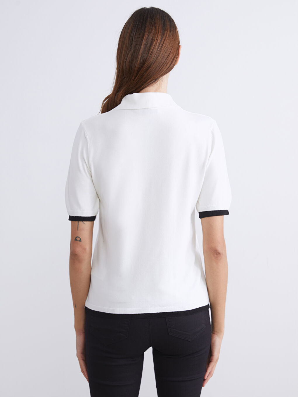 Ekru Polo Yaka Kadın Triko Kazak-3