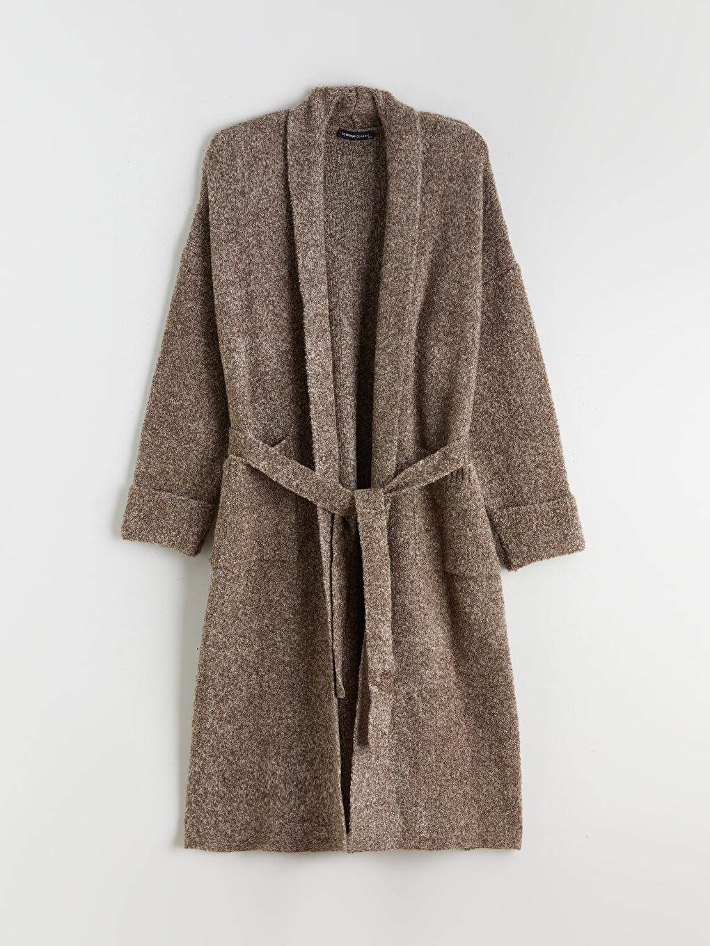 Kahverengi Şal Yaka Kadın Triko Hırka-4