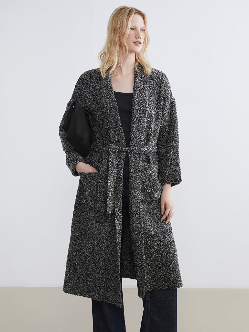 Antrasit Şal Yaka Kadın Triko Hırka