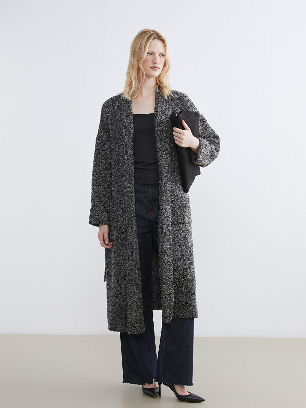 Antrasit Şal Yaka Kadın Triko Hırka-1