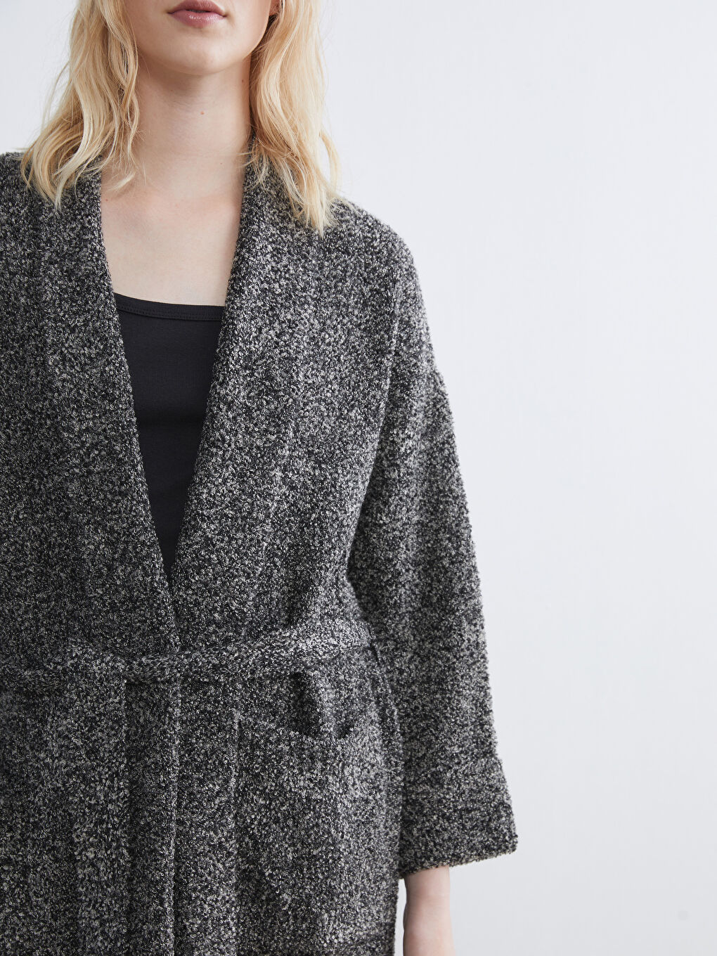 Antrasit Şal Yaka Kadın Triko Hırka-2