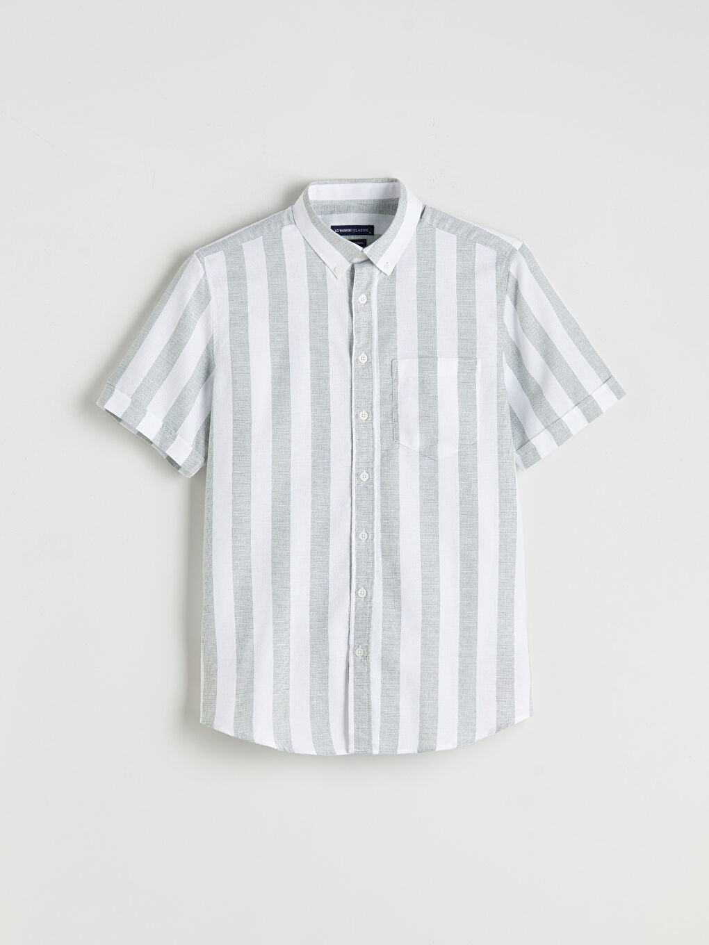 Yeşil Regular Fit Kısa Kollu Çizgili Armürlü Erkek Gömlek-4