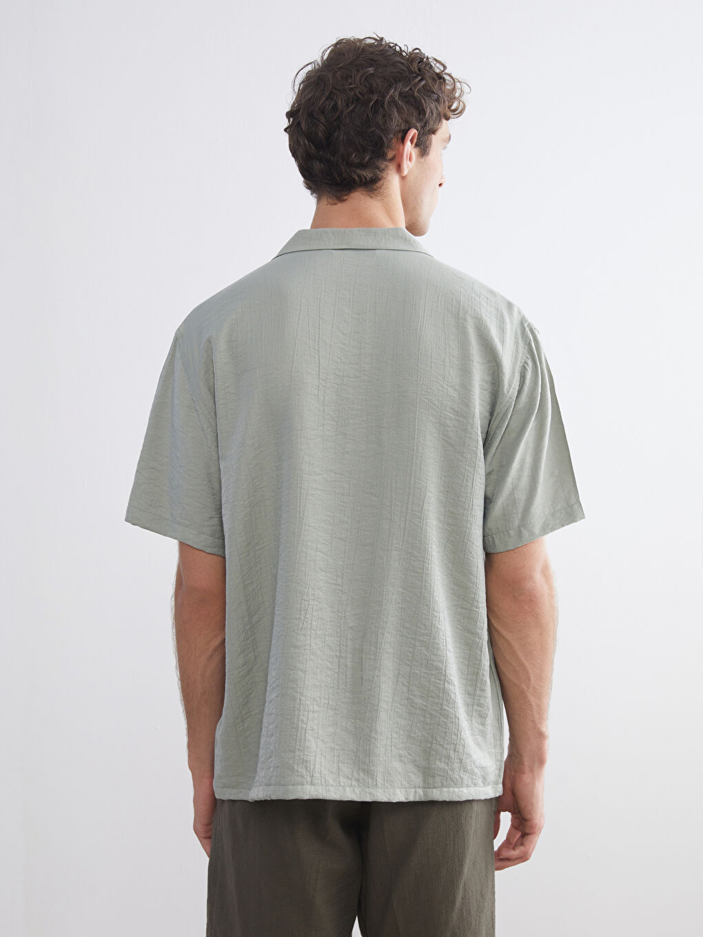Yeşil Regular Fit Resort Yaka Kısa Kollu Erkek Gömlek-7