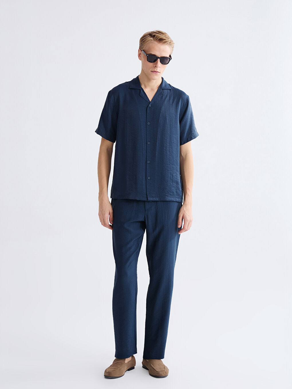 Petrol Regular Fit Resort Yaka Kısa Kollu Erkek Gömlek-2