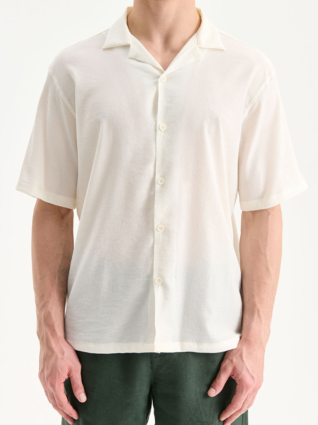 Regular Fit Short Sleeve Men's Textured Shirt-2
