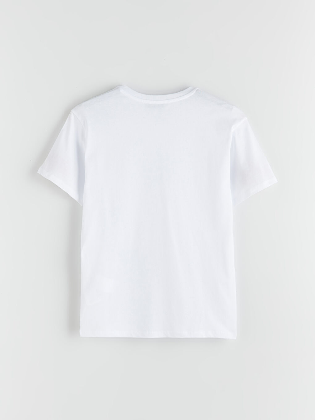 Beyaz Bisiklet Yaka Nakışlı Kadın Tişört-5