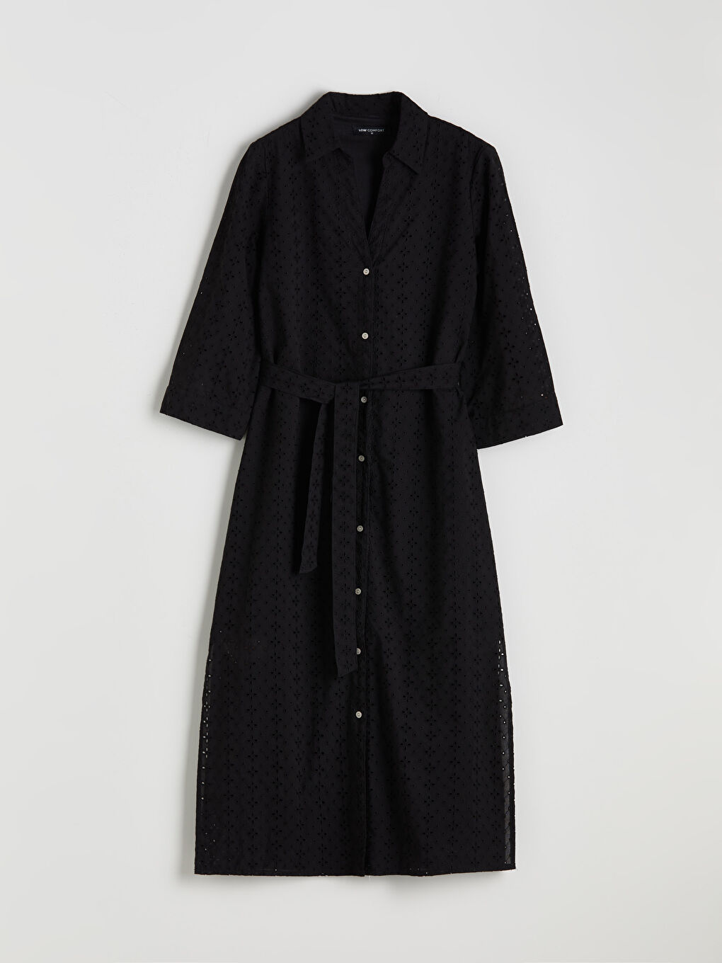 Hole-Knitted Sash Broderie Shirt Dress-4