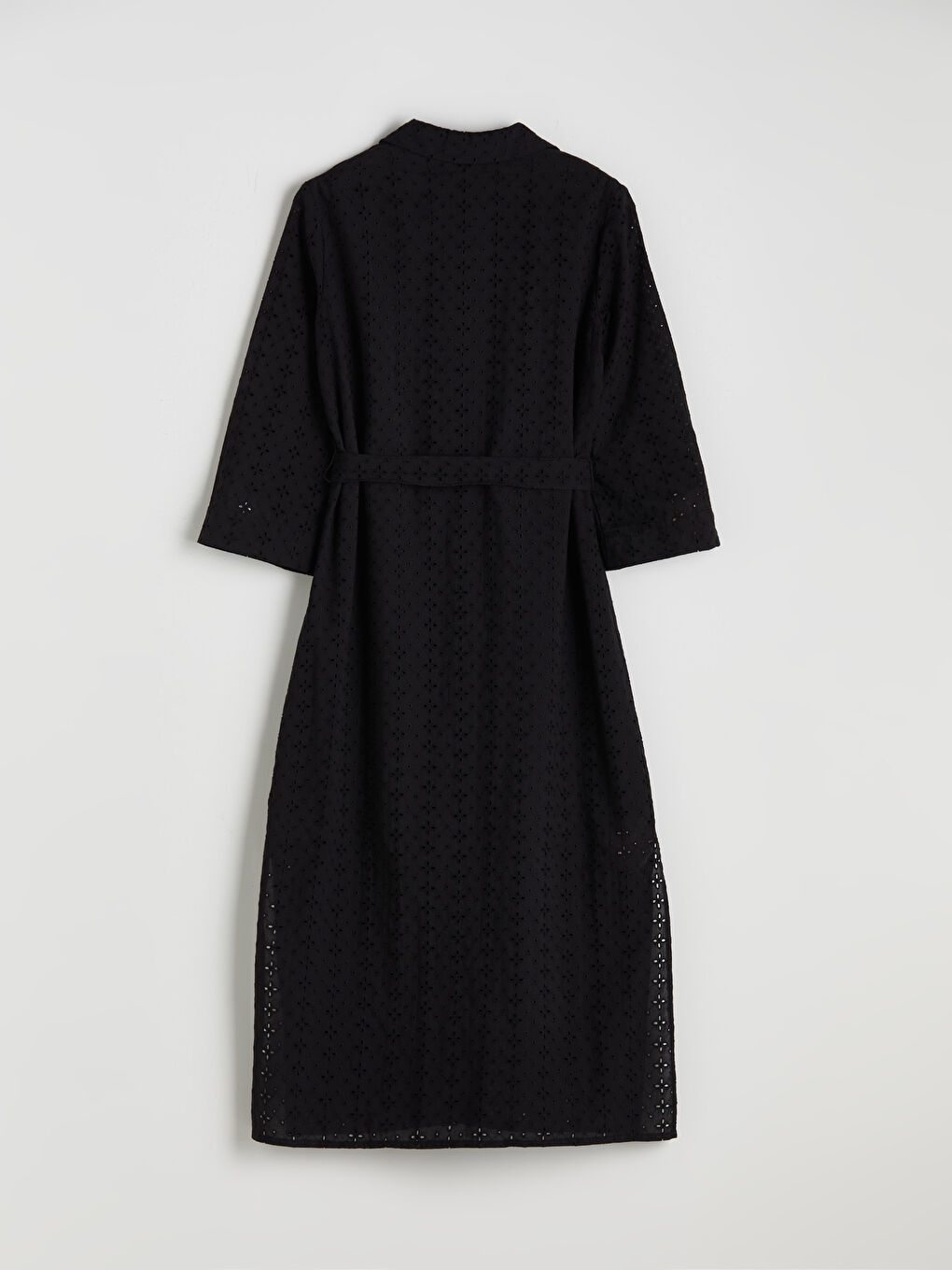 Hole-Knitted Sash Broderie Shirt Dress-5