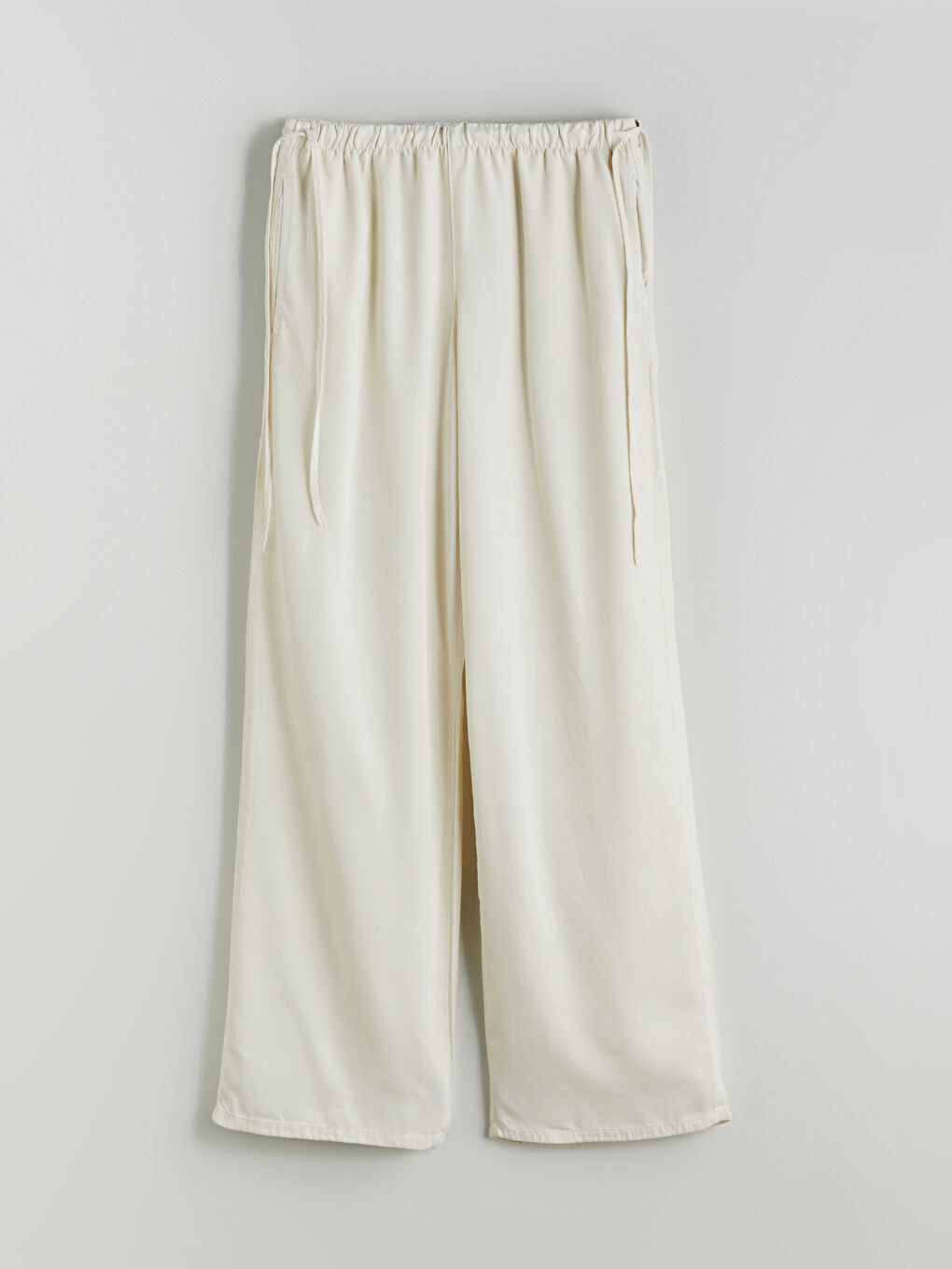 Beyaz Beli Lastikli Wideleg Kadın Jean Pantolon-4