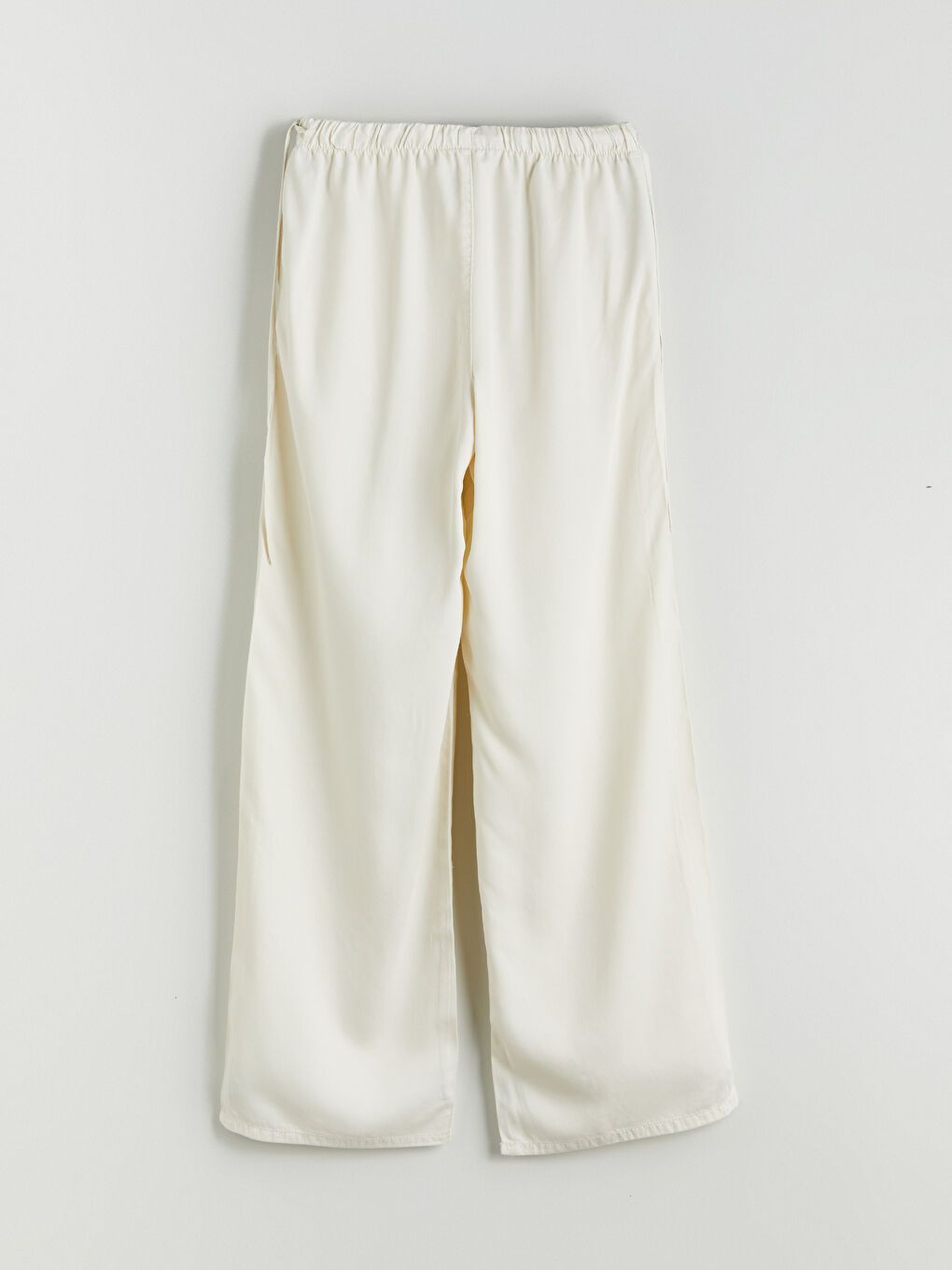 Beyaz Beli Lastikli Wideleg Kadın Jean Pantolon-5