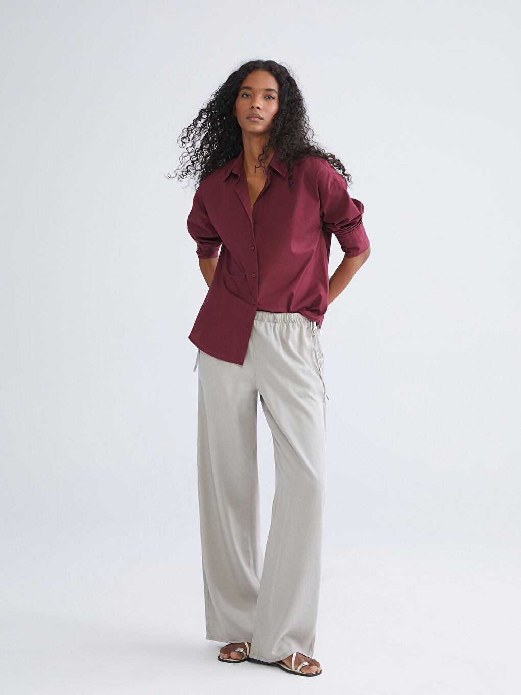 LCW Jeans Elastic Waist Wide Leg Women's Jeans -W5K061Z8-G2Y