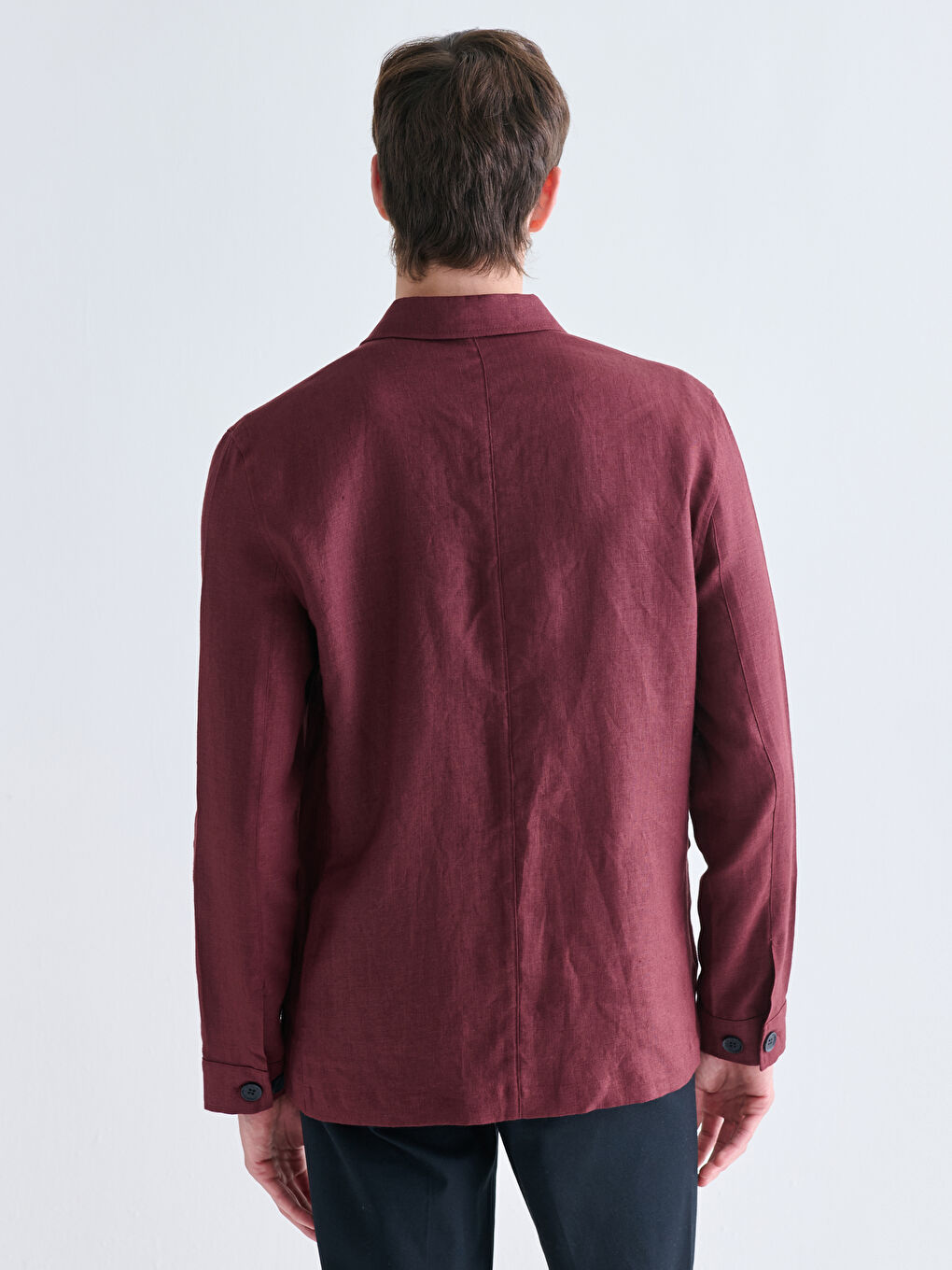 Mürdüm Standart Kalıp Gömlek Yaka %100 Keten Erkek Mont-3