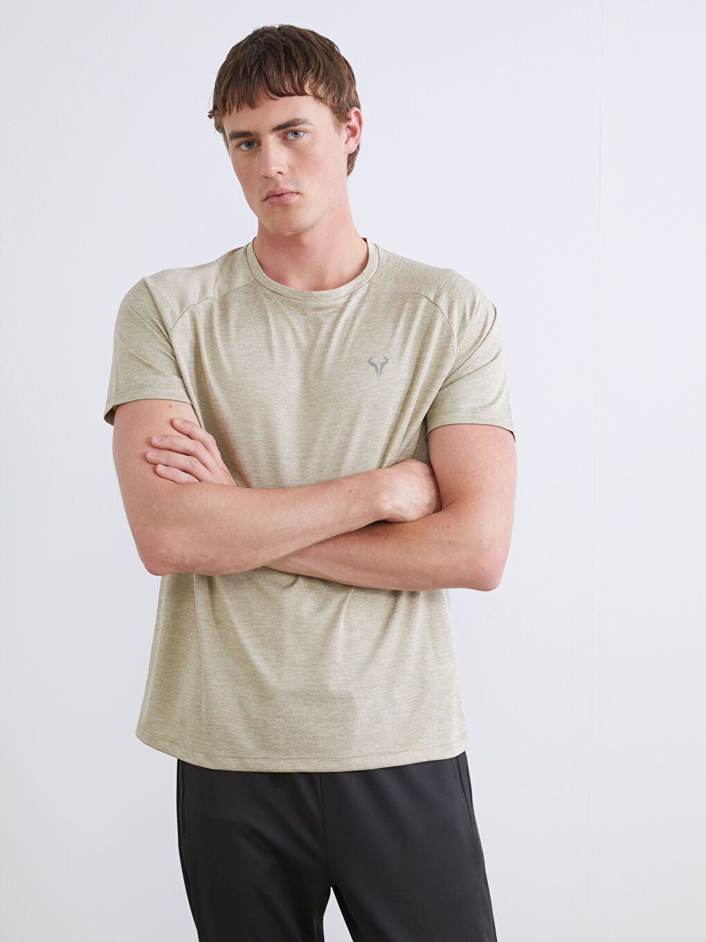 Haki Bisiklet Yaka Erkek Spor Tişört-2