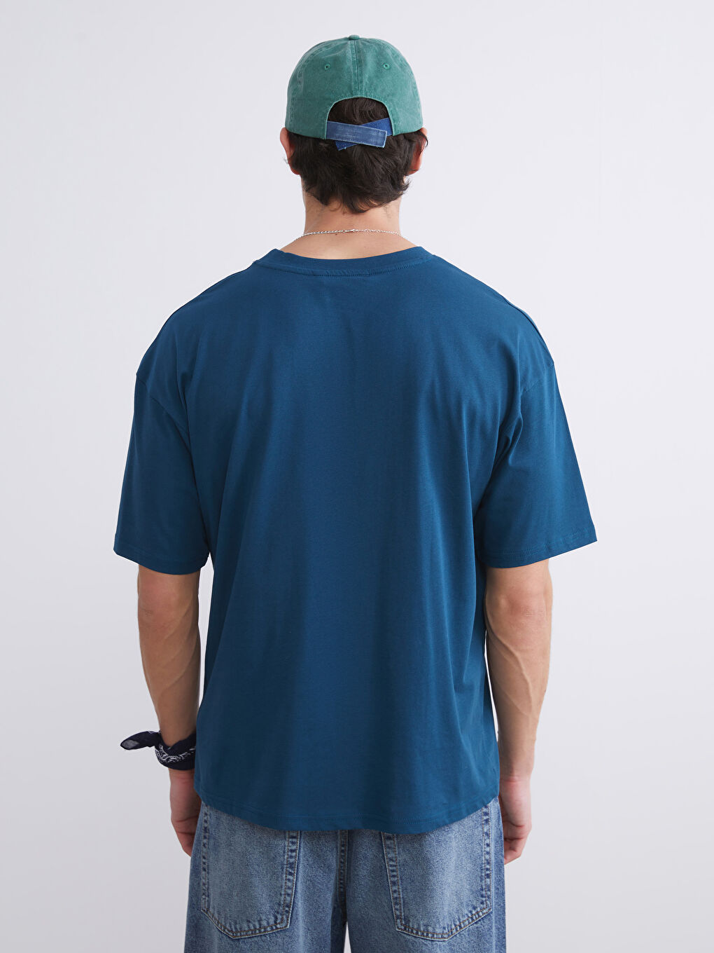 Petrol Bisiklet Yaka Penye Erkek Tişört-3