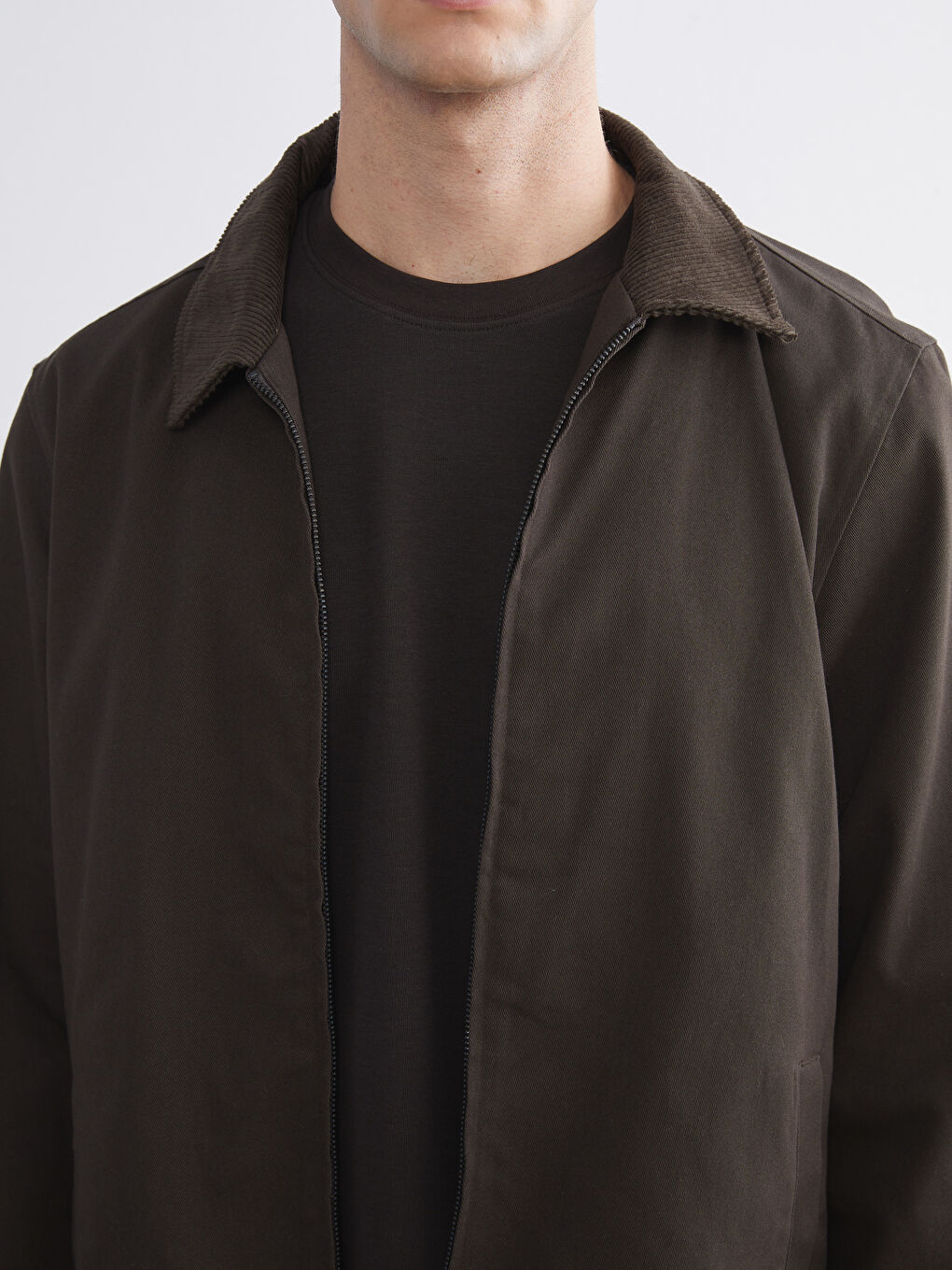 Kahverengi Standart Kalıp Kadife Yaka Erkek Mont-2