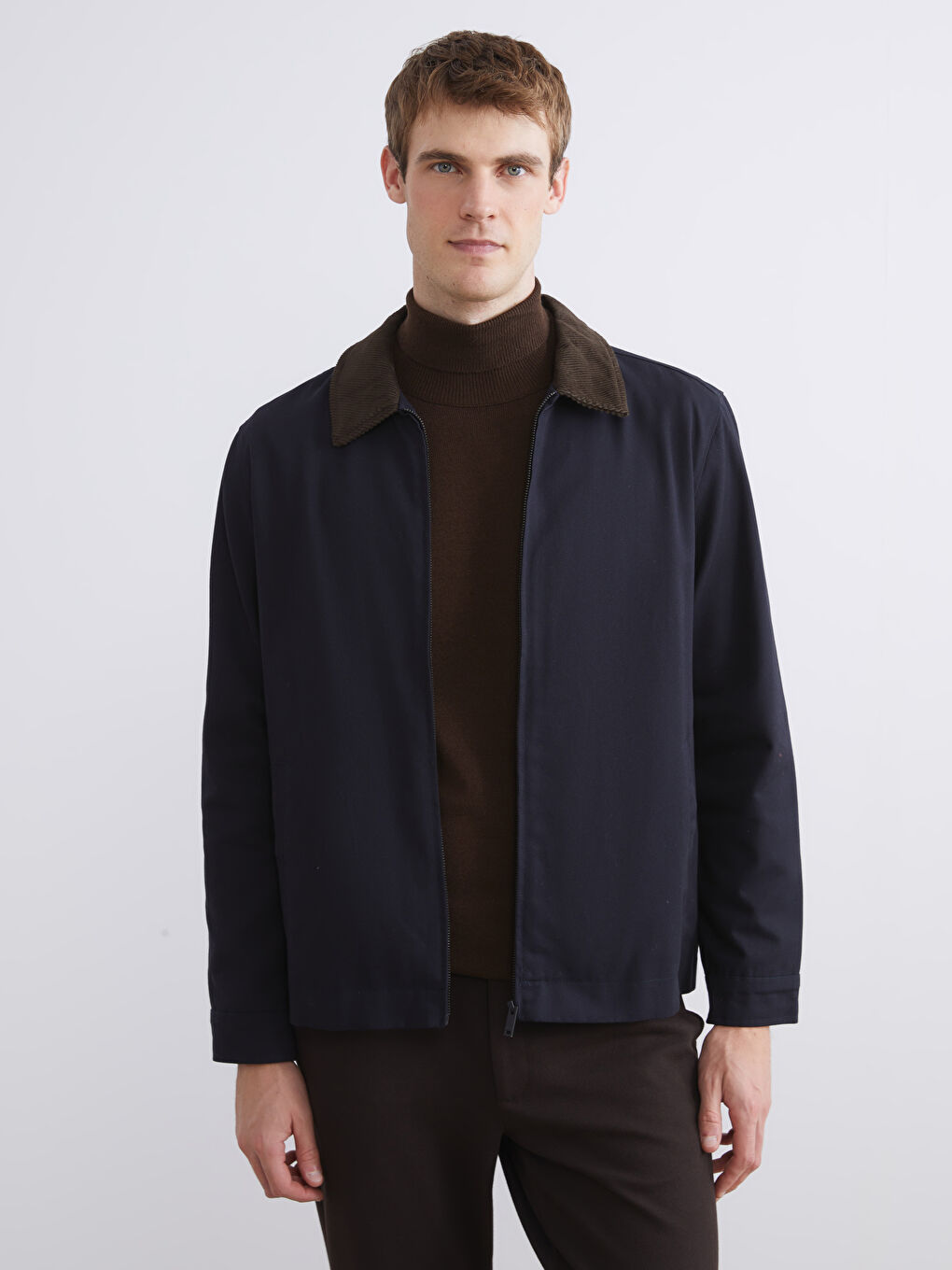 Lacivert Standart Kalıp Kadife Yaka Erkek Mont