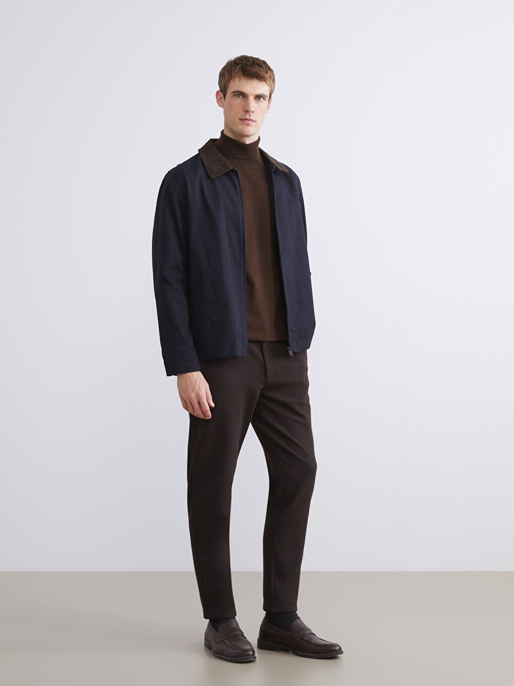 Lacivert Standart Kalıp Kadife Yaka Erkek Mont-1