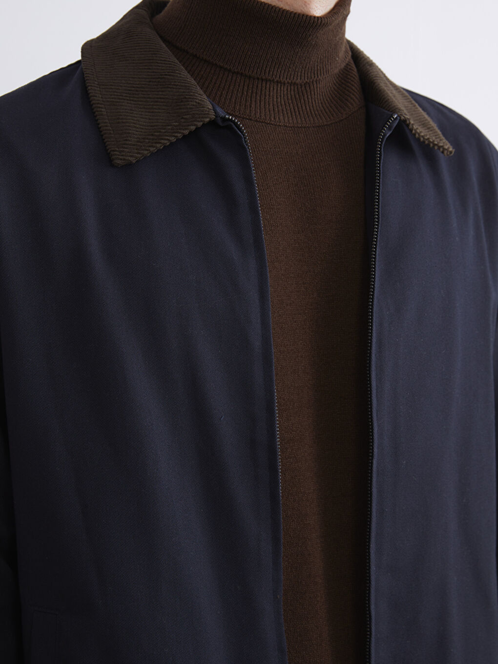 Lacivert Standart Kalıp Kadife Yaka Erkek Mont-2