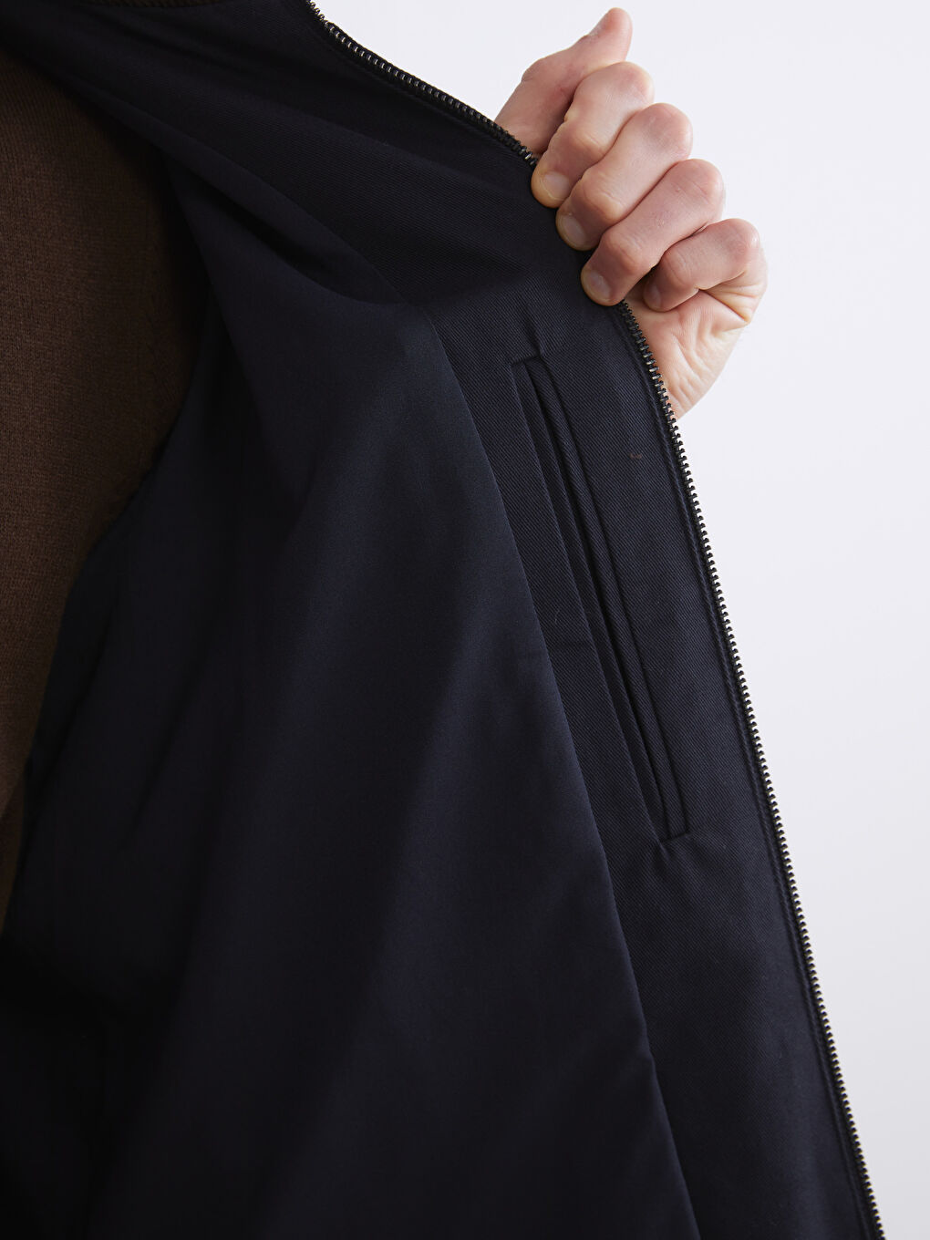 Lacivert Standart Kalıp Kadife Yaka Erkek Mont-3