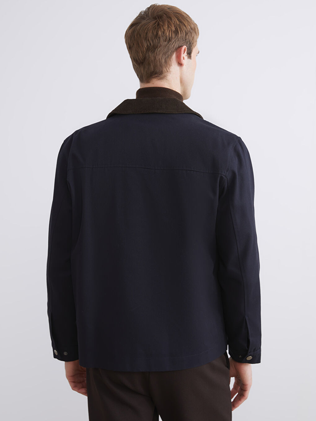 Lacivert Standart Kalıp Kadife Yaka Erkek Mont-4