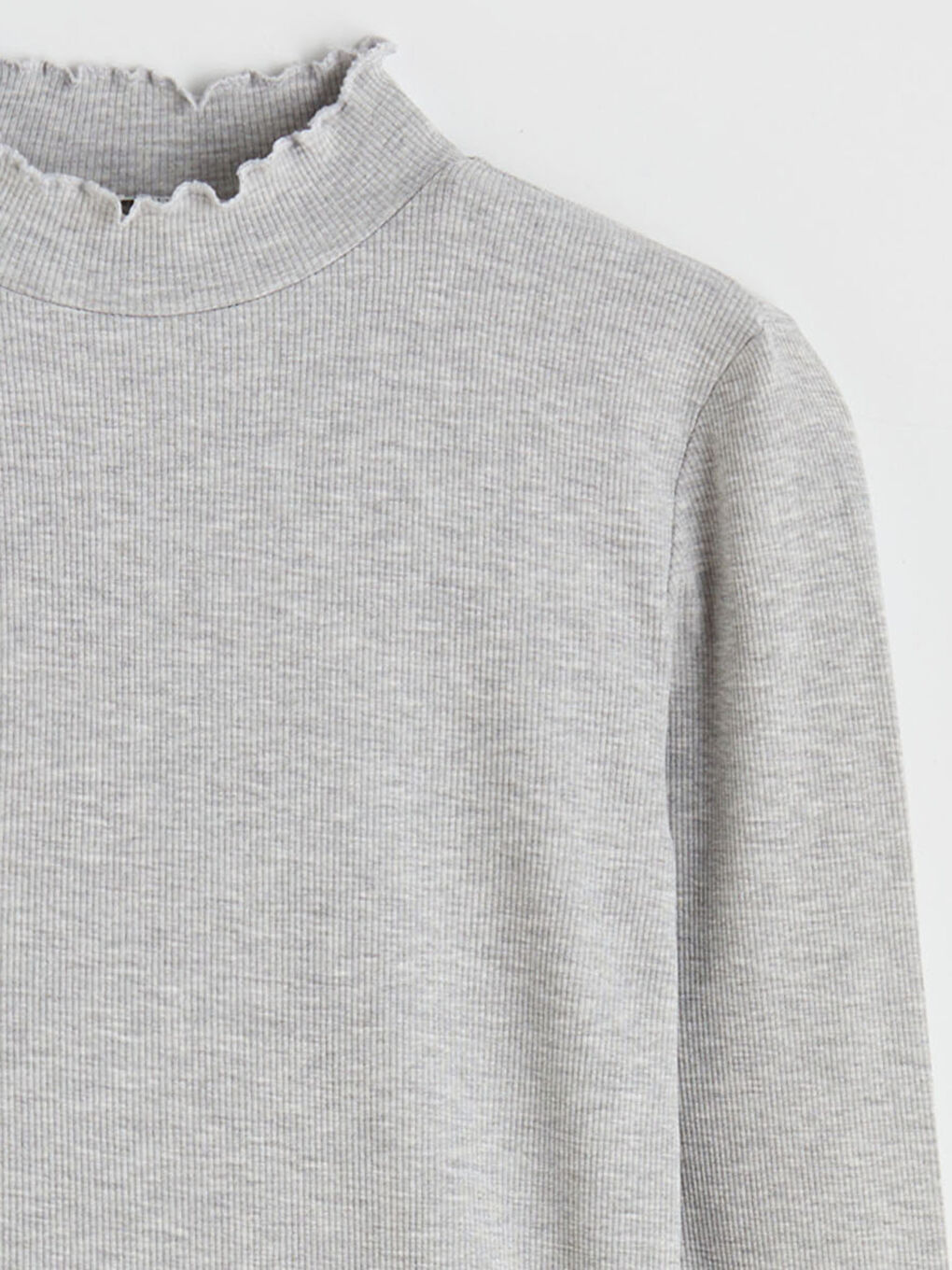 Gri Fırfırlı Dik Yaka Kadın Body-4