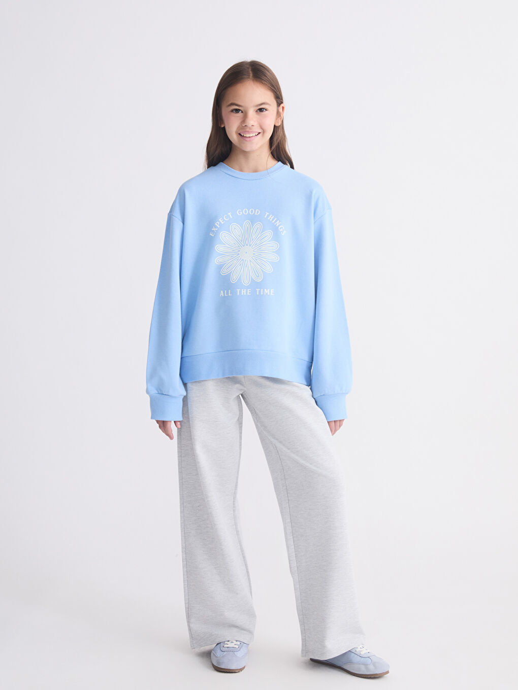 Қыздарға арналған принтті дөңгелек жағалы свитшот-1