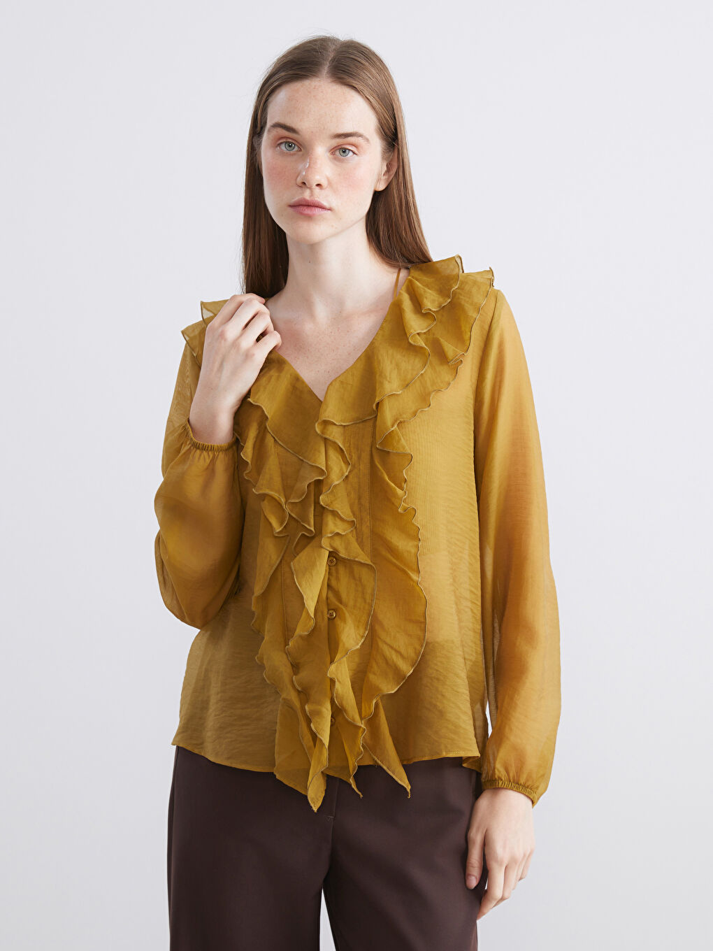 V Neck Frilly Blouse-1