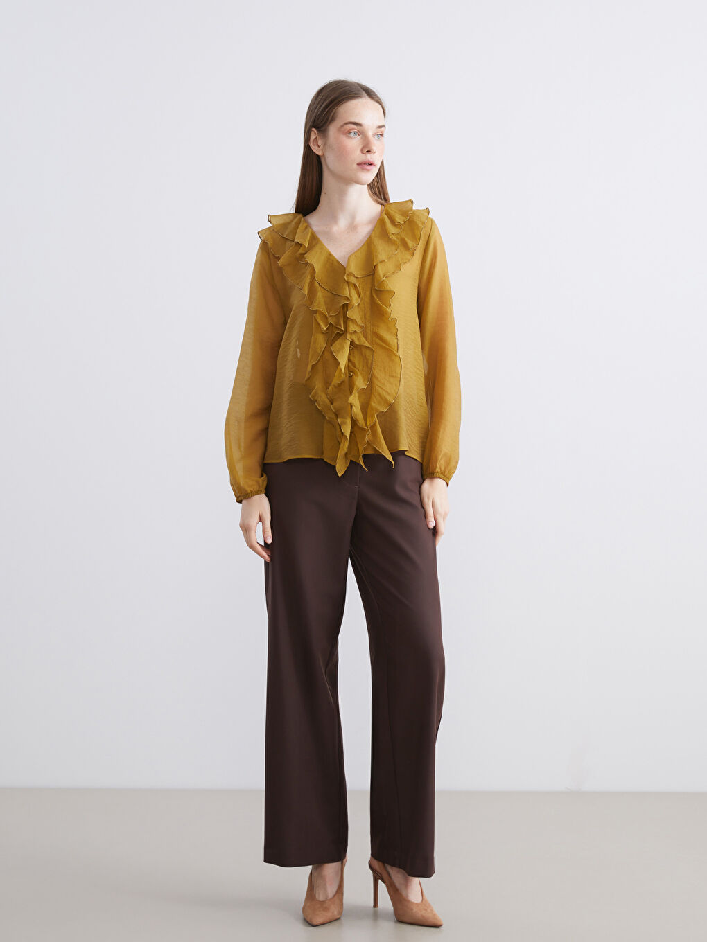 V Neck Frilly Blouse-2