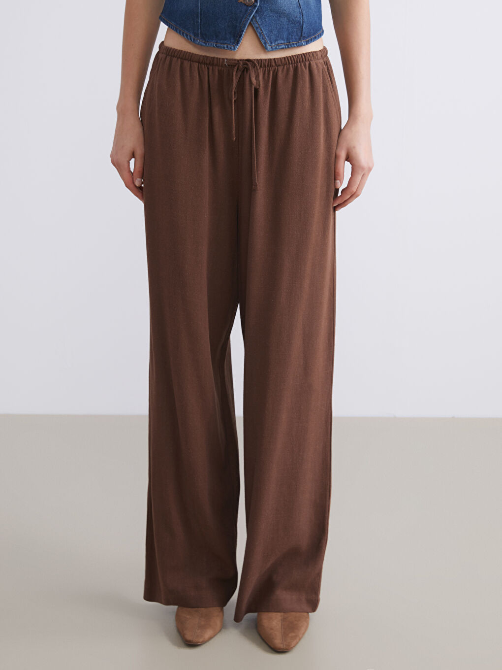 Women's Elastic Waist Linen Blend Trousers-1