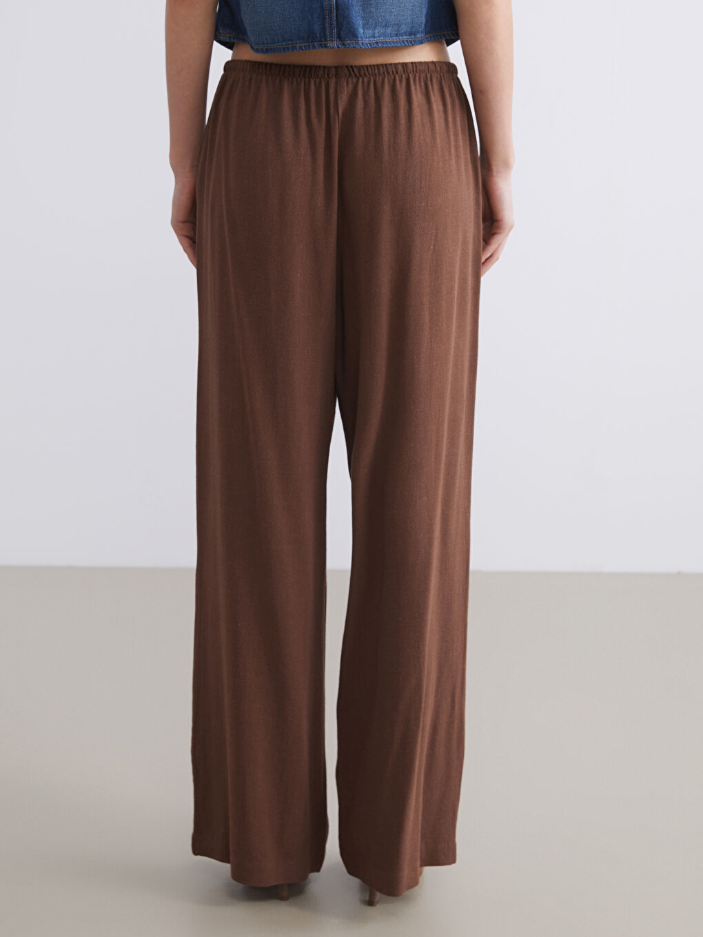 Women's Elastic Waist Linen Blend Trousers-3
