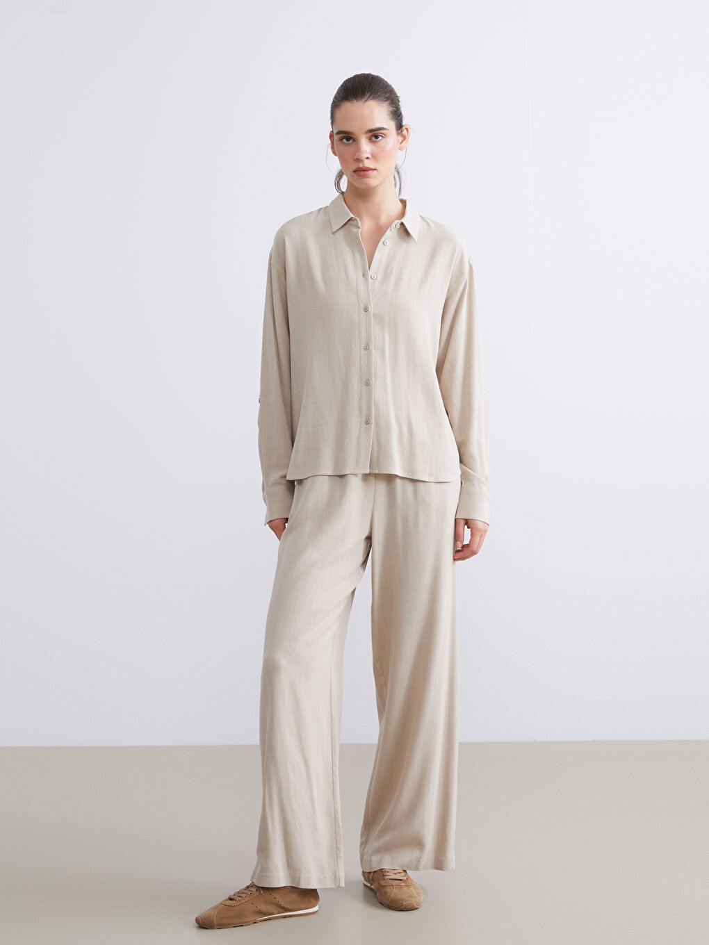 Women's Elastic Waist Linen Blend Trousers