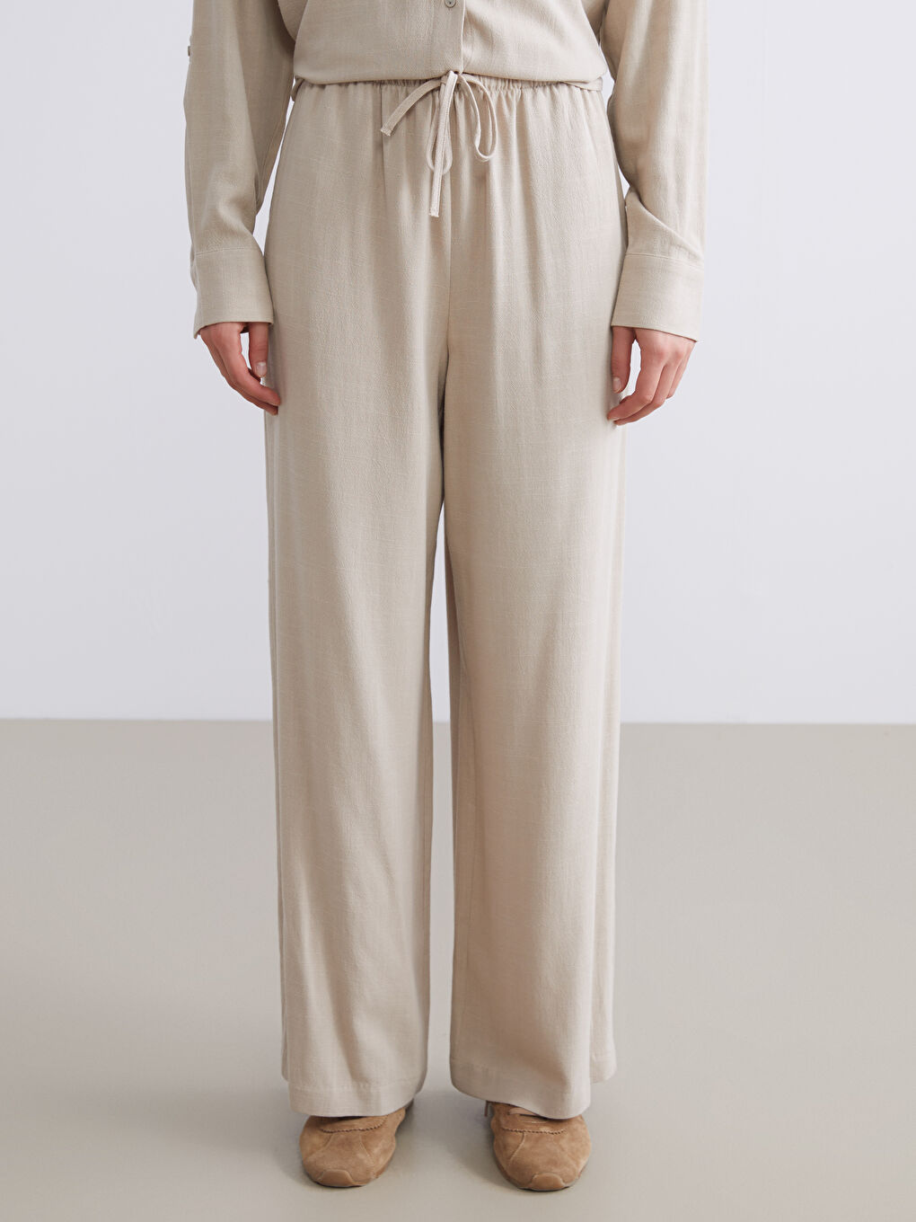 Women's Elastic Waist Linen Blend Trousers-1