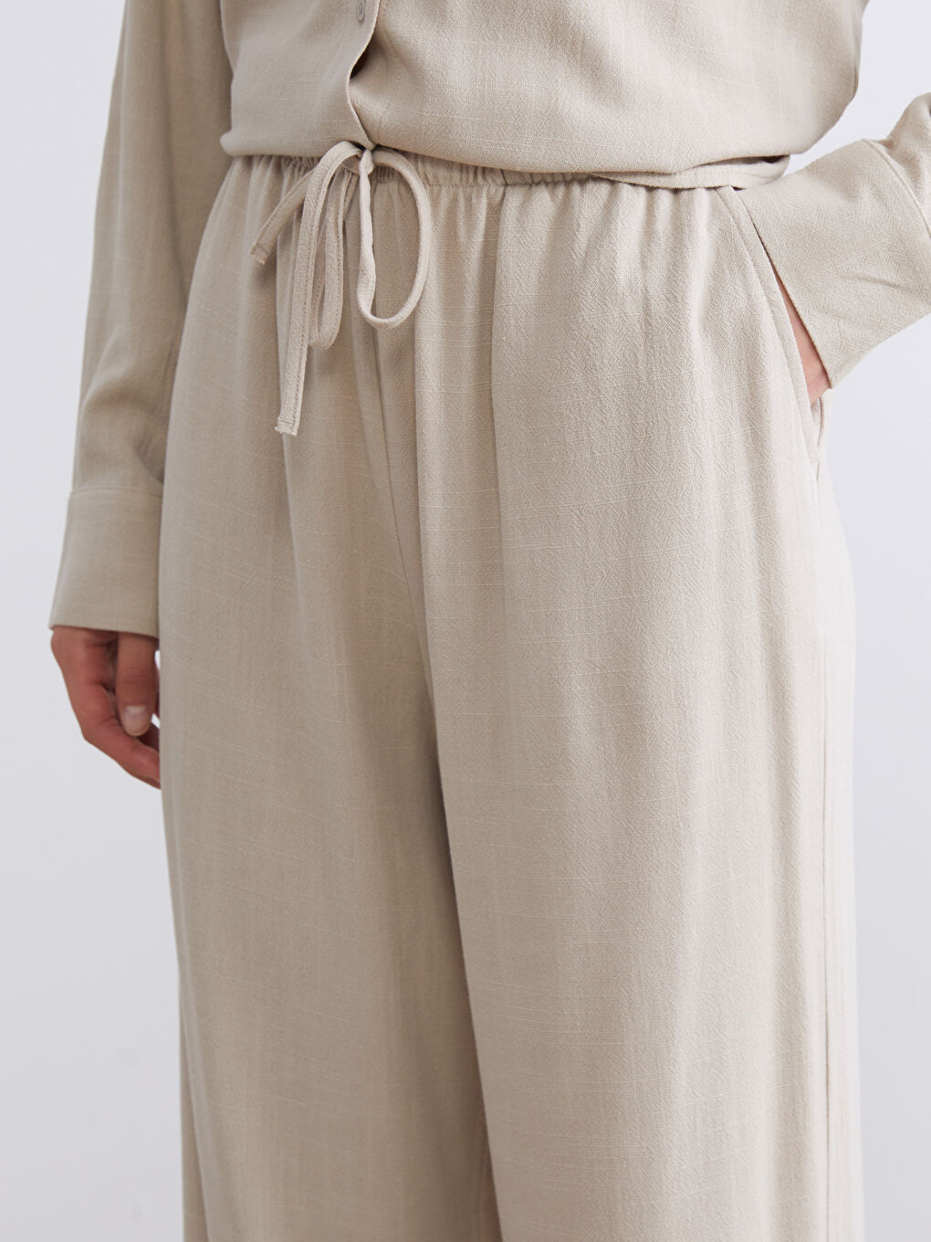 Women's Elastic Waist Linen Blend Trousers-2