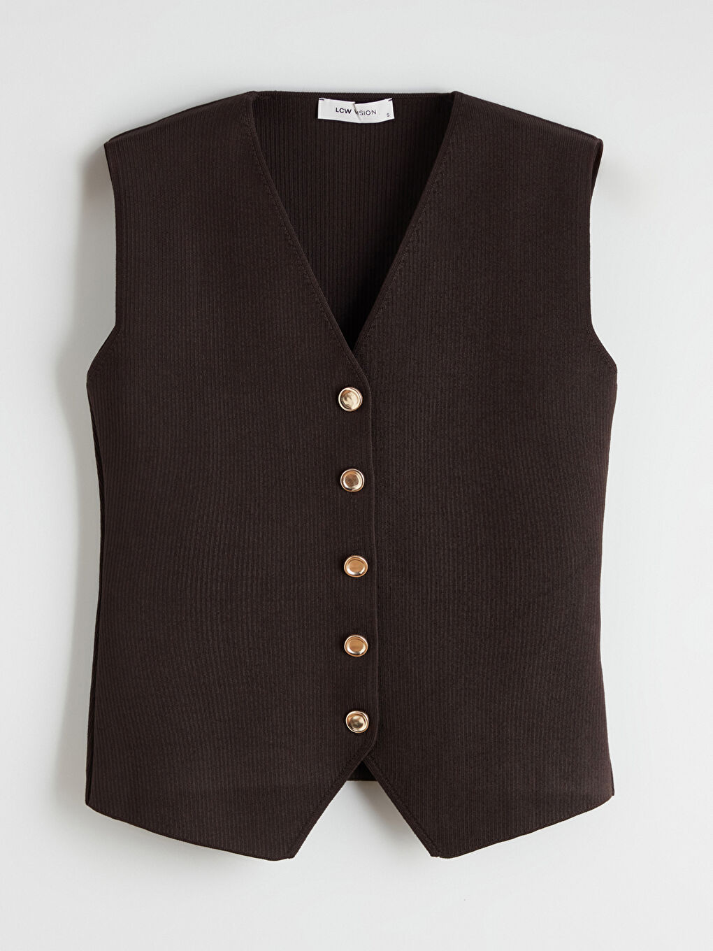 Kahverengi V Yaka Kadın Triko Yelek-4