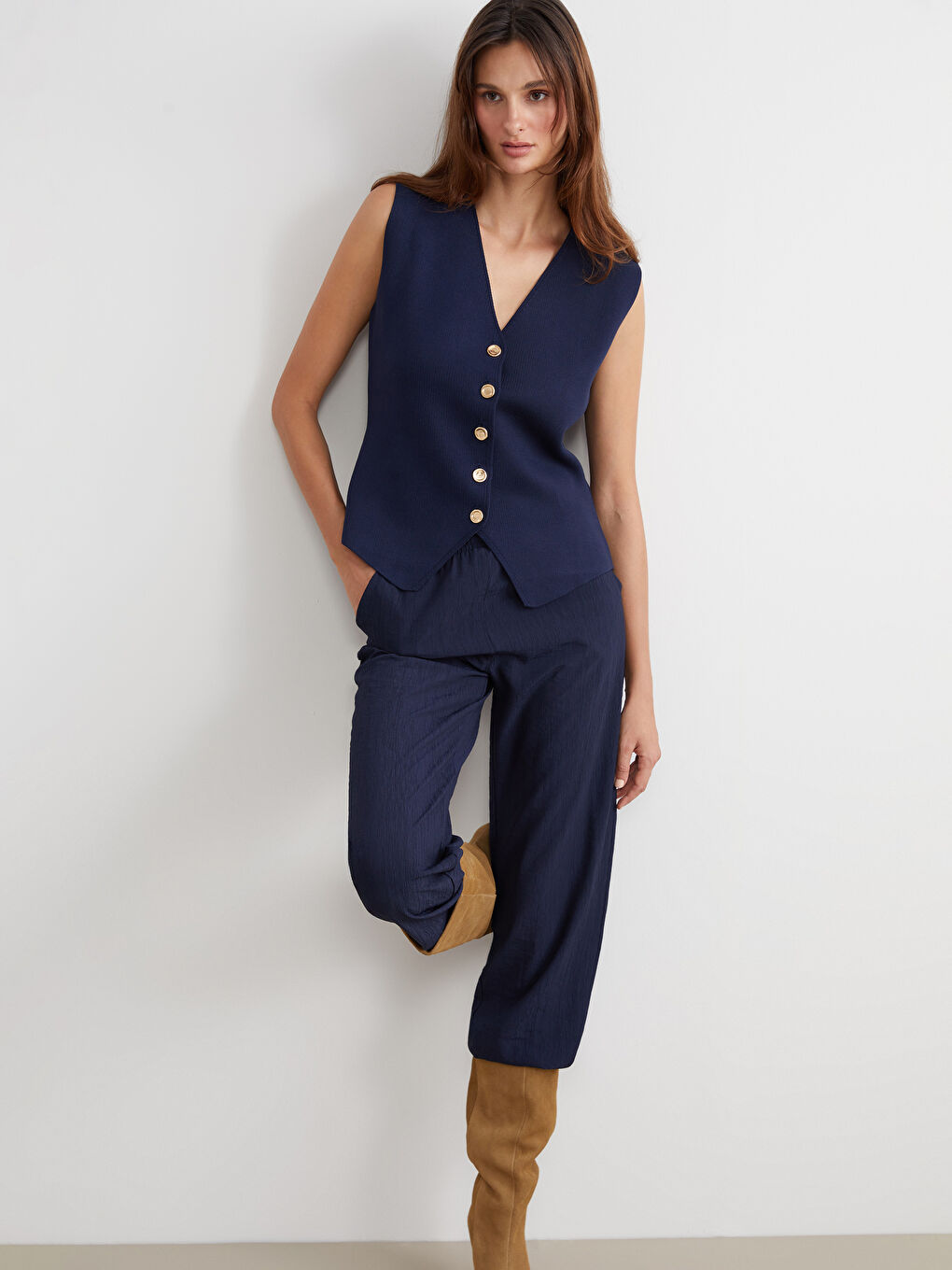 LCW Vision V Neck Women's Knitwear Waistcoat -W5K161Z8-HRC