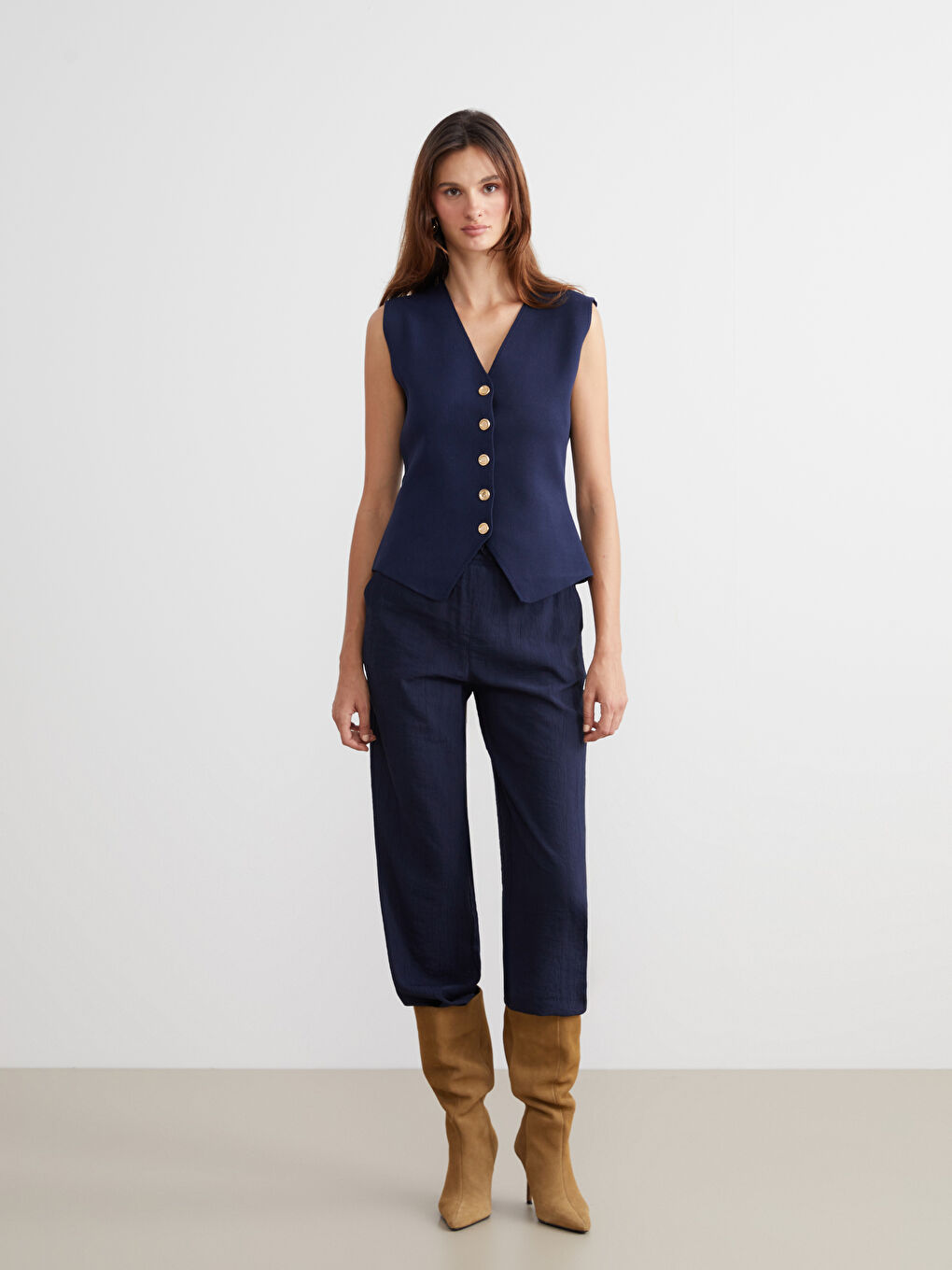 LCW Vision V Neck Women's Knitwear Waistcoat -W5K161Z8-HRC