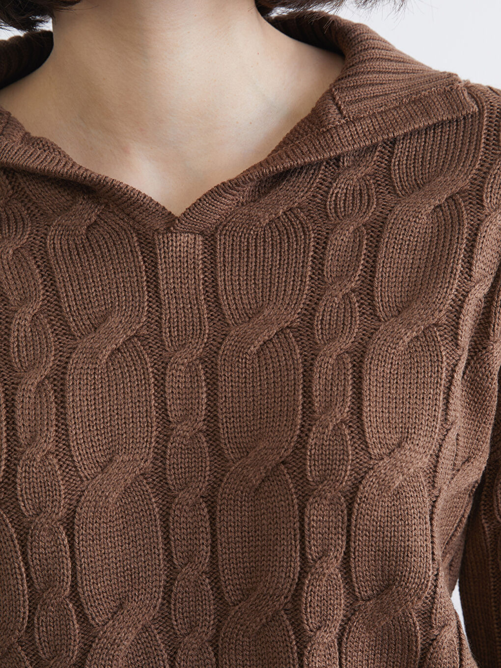 Polo Neck Self Patterned Women's Knitwear Sweater-2