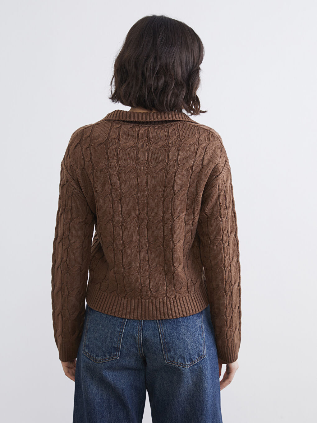 Polo Neck Self Patterned Women's Knitwear Sweater-3